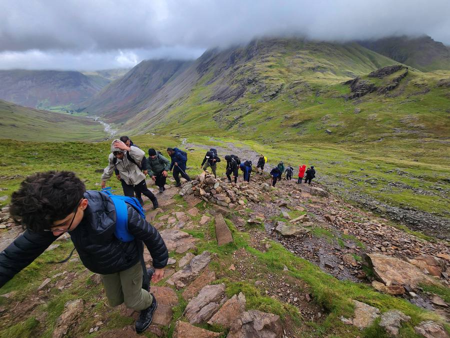 Group hiking Scafell Pike